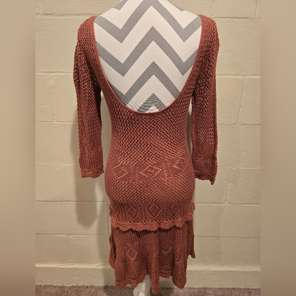 Women's Moda International Vintage Cotton Crochet Dress Rust Medium. - Picture 9 of 15